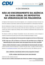 NÃO AO ENCERRAMENTO DA AGÊNCIA DA CAIXA GERAL DE DEPÓSITOS NA URBANIZAÇÃO DA MALVAROSA - Alverca do Ribatejo